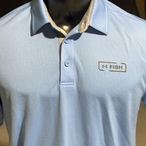 Under Armour Fish Polo Shirt Men’s Medium M Blue Short Sleeve Heatgear